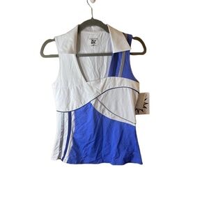 NWT Catwalk Performance Blue White Colorblocked Sleeveless Tank Top Small